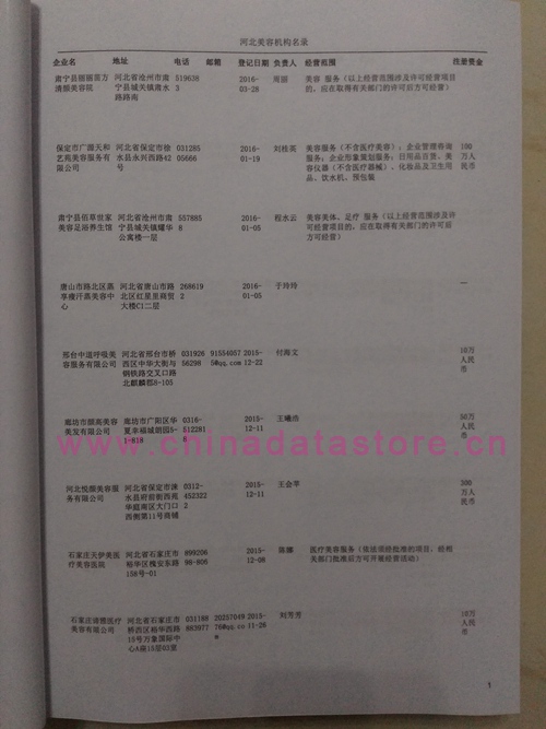 河北美容院企業(yè)黃頁收錄了最新的河北美容院企業(yè)名單，具有極高的營(yíng)銷價(jià)值，實(shí)實(shí)在在提高銷售業(yè)績(jī)